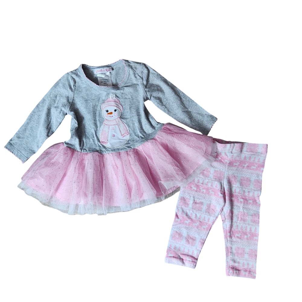 Jessica Ann Snowgirl Dress & Pants Set Size 18 months Gray and Pink